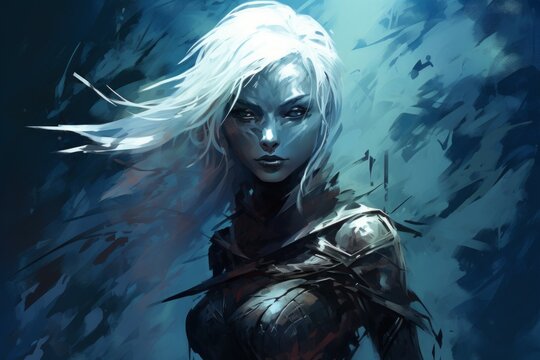 A drow assassin, skilled in the art of dual-wielding deadly daggers and moving unseen in the darkness. - Generative AI