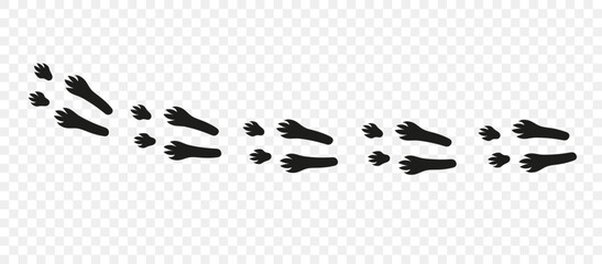 Footpath trail of animal. Rabbit paws. Paw foot trail print of rabbit on white background.Vector animal steps in black color.  © Loya.art