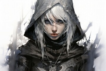 A drow assassin, skilled in the art of dual-wielding deadly daggers and moving unseen in the darkness. - Generative AI