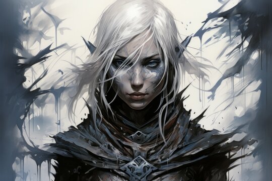 A drow assassin, skilled in the art of dual-wielding deadly daggers and moving unseen in the darkness. - Generative AI