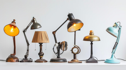A row of lamps with different colors and shapes