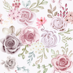 Flower pink and leaf watercolor seamless pattern with transparent background