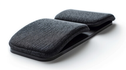A black and grey cushion with a black frame