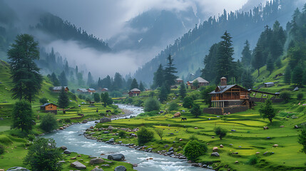 breathtaking image of Neelum Valley lush greenery pristine river flowing through rugged mountain of Azad Kashmir valley's scenic beauty tranquil atmosphere make popular destination nature lover advent