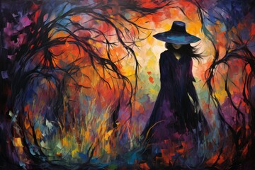 A reclusive and mysterious witch, living deep in the enchanted forest and harnessing dark magic. - Generative AI