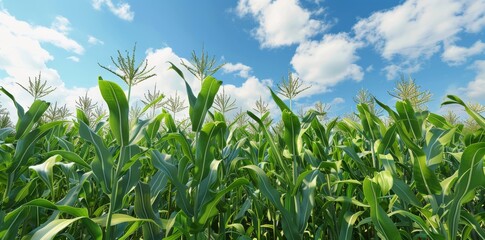 a cornfield and a blue sky