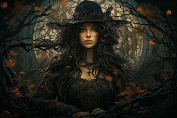 A reclusive and mysterious witch, living deep in the enchanted forest and harnessing dark magic. - Generative AI