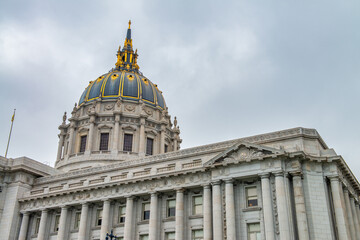 San Francisco, CA - August 6, 2017: City streets and buildings on a cloudy day