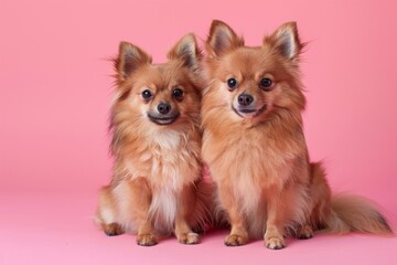 Obraz premium Cute spitz dogs on a pink background