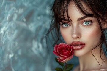 Beauty fashion portrait of a woman with a rose