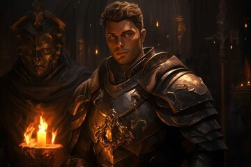Obraz premium A stalwart and valiant paladin, sworn to protect the innocent and uphold justice. - Generative AI