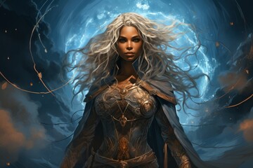 Fototapeta premium A storm sorceress, with the ability to summon lightning bolts and control the weather. - Generative AI