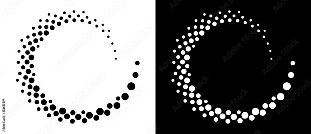 Poster halftone dots in spiral. modern abstract background. design element or icon, logo. black shape on a 