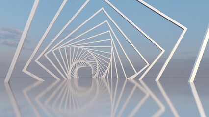 Architecture background geometric arched interior 3d render