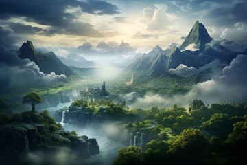 Ethereal Fantasy Landscape: Desktop Wallpaper of a Dreamy World.
