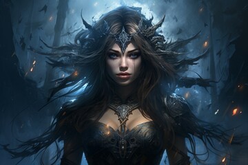 Fototapeta premium A storm sorceress, with the ability to summon lightning bolts and control the weather. - Generative AI