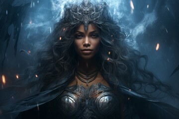Fototapeta premium A storm sorceress, with the ability to summon lightning bolts and control the weather. - Generative AI