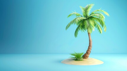 Obraz premium tropical escape: green cartoon palm tree on blue background.