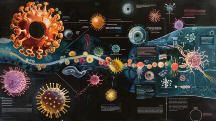 Educational Poster of Virus Lifecycle - Infection, Replication, and Spread - Ideal for Educational Use, Schools, and Medical Institutions