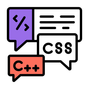 A colored design icon of coding chat

