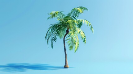 Obraz premium serene getaway: 3d palm tree against clean blue background.