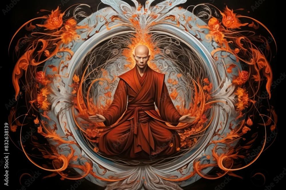 Wall mural A swift and agile monk, mastering martial arts and harnessing inner ki energy. - Generative AI