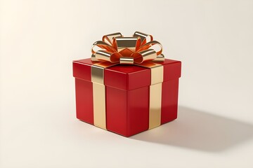 gift box with red ribbon on golden background  generative ai