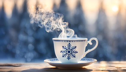 Beautiful winter teatime with copy space