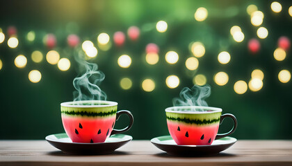 Beautiful teatime with watermelon design and copy space