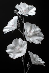 Fototapeta premium Three White Flowers on Black Background