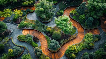 futuristic urban design, sustainable public areas,future city, aerial view , sustainable green public space , innovative modular structures, green technology ,park, ecosystem