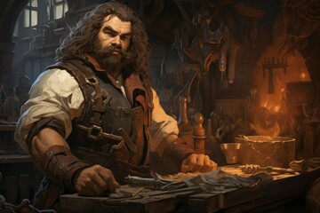 A dwarven blacksmith, renowned for skill in crafting legendary weapons and armor. - Generative AI