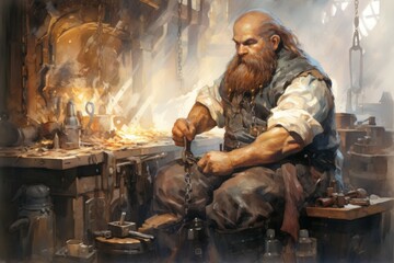 A dwarven blacksmith, renowned for skill in crafting legendary weapons and armor. - Generative AI