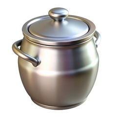 The shiny metallic pot reflects modern kitchen design Metal.  Metal isolated on white background.