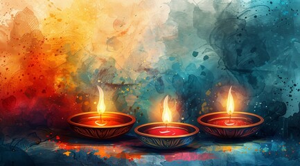 Beautiful, Happy Diwali festival of light background. Vector illustration. Vector watercolor style. text Digital corollary 