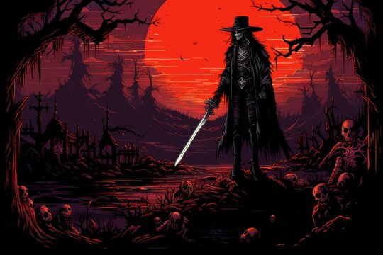 A vampire hunter, wielding a silvered blade and devoted to eradicating undead creatures. - Generative AI