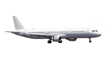 Real Commercial Airplane Airbus 321 on Transparent Background