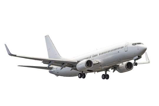 Real Commercial Airplane Boeing 737 on Transparent Background