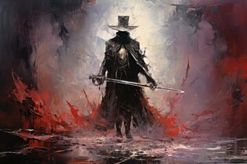 Obraz premium A vampire hunter, wielding a silvered blade and devoted to eradicating undead creatures. - Generative AI