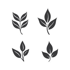 Autumn leaves set, vector illustration, black icon on white background