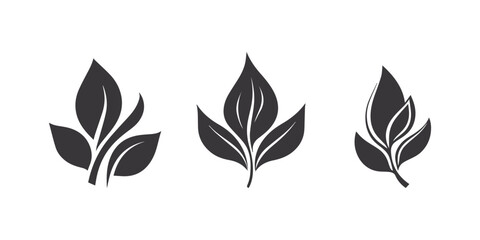 Autumn leaves set, vector illustration, black icon on white background