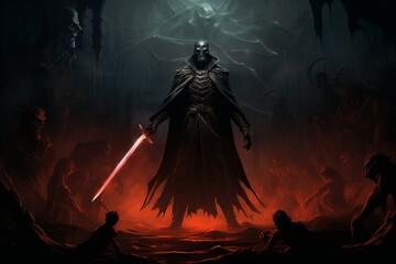 Fototapeta premium A vampire hunter, wielding a silvered blade and devoted to eradicating undead creatures. - Generative AI