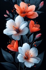 Obraz premium Floral Painting on Black Background