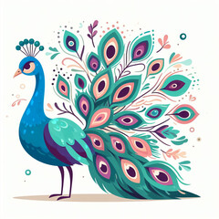 Obraz premium Illustration of a peacock with a rainbow tail.