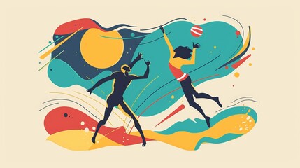 Colorful expression of beach volleyball game