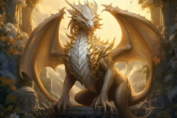 A wise and ancient dragon, with scales that shimmer in the sunlight and the power of ancient magic. - Generative AI