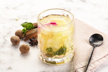 Sweet pineapple jelly with mint