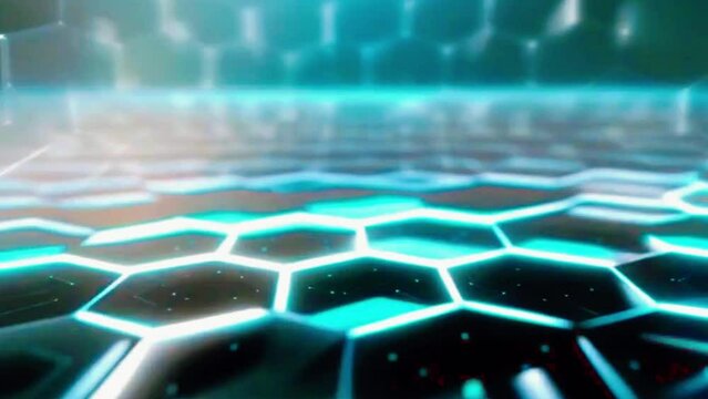 A 3D hexagonal grid that rotates slowly, with light reflections and shadows adding a dynamic feel to the animation, 4K technology background High-Quality Animation Video