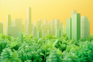 A cityscape with skyscrapers and a river surrounded by nature concept green living space