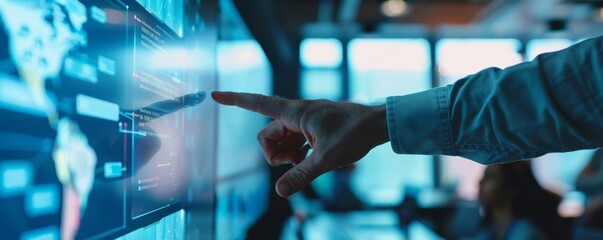 Business professional interacting with futuristic interface